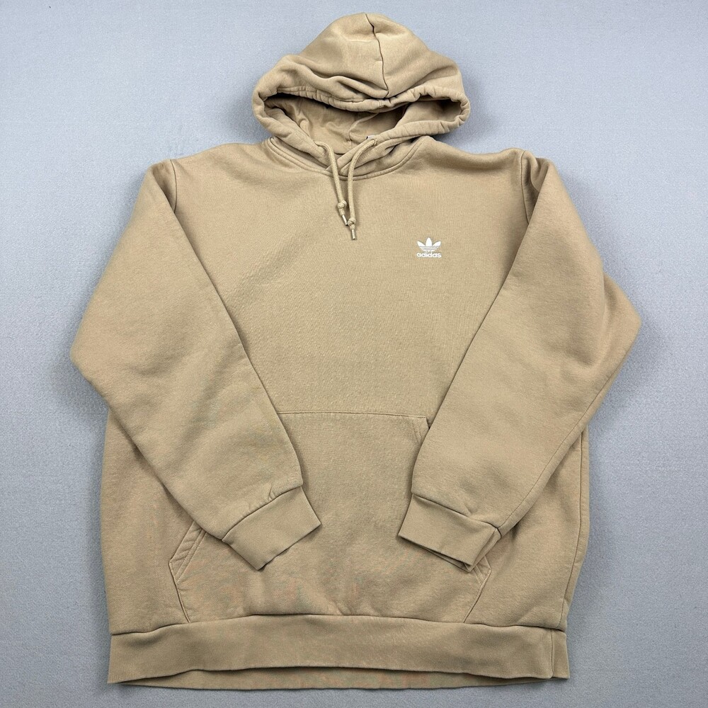 adidas Hoodie Men Extra Large Tan Originals Trefoil Fleece Pullover Sweatshirt
